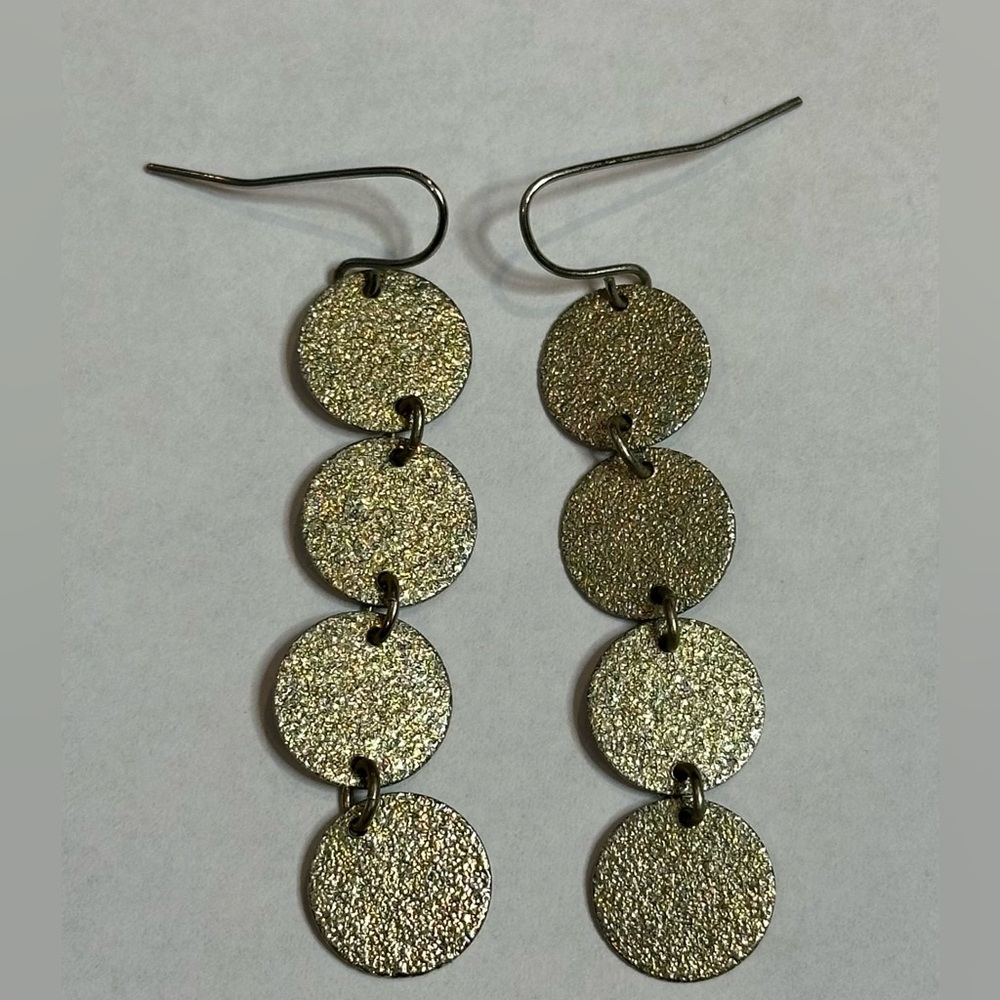 Gold Tone Dangle Drop Earrings 4 Circles Lightweight